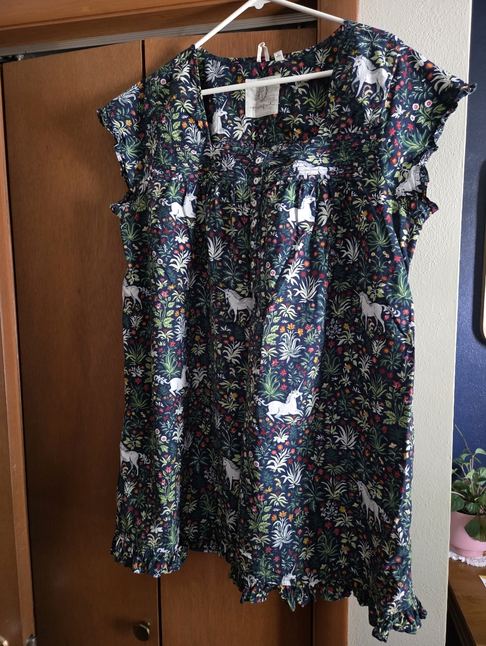 Printfresh 100% Cotton Pintuck Unicorn Garden Nightgown Size XL